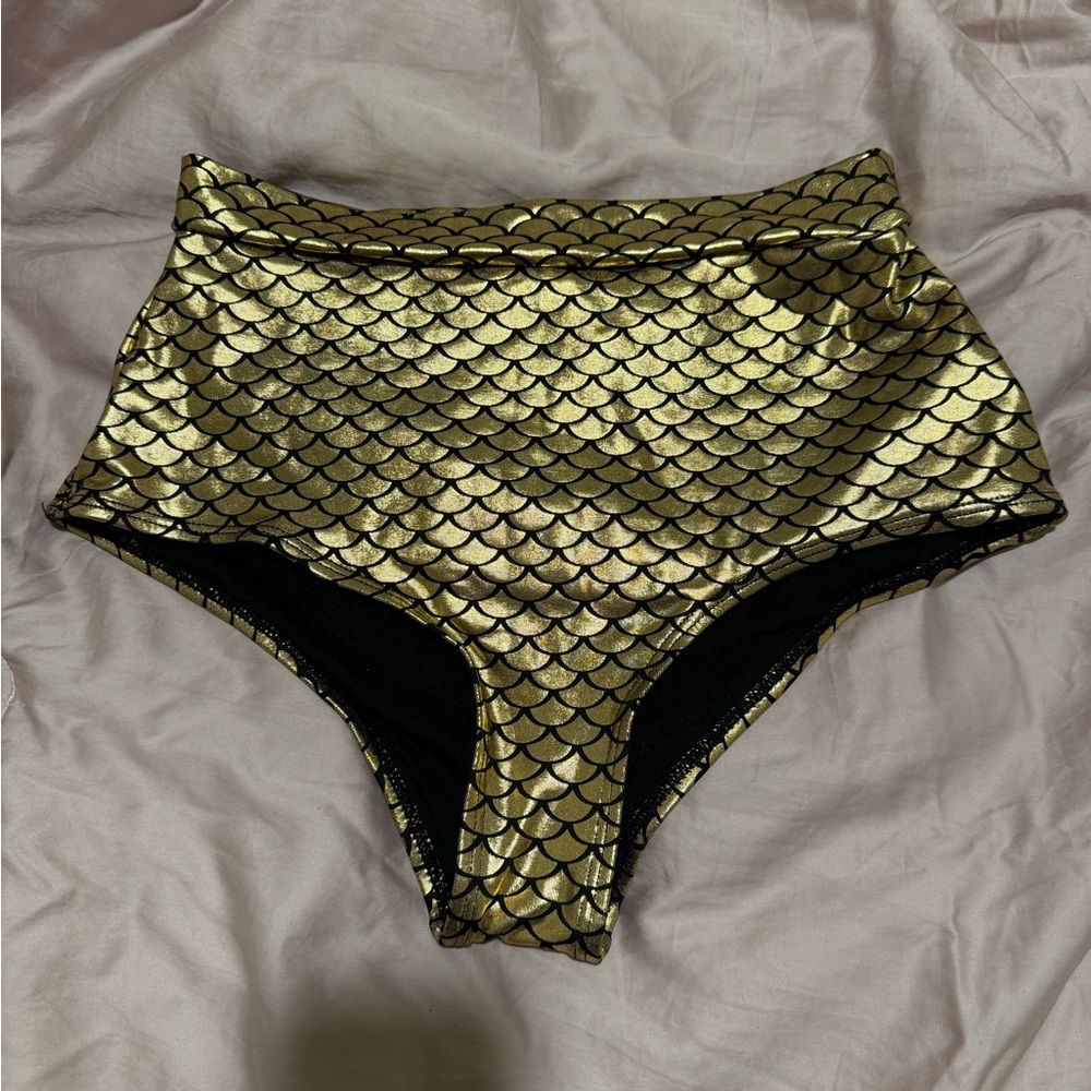 Gold Scale High-Waisted Bikini Bottoms